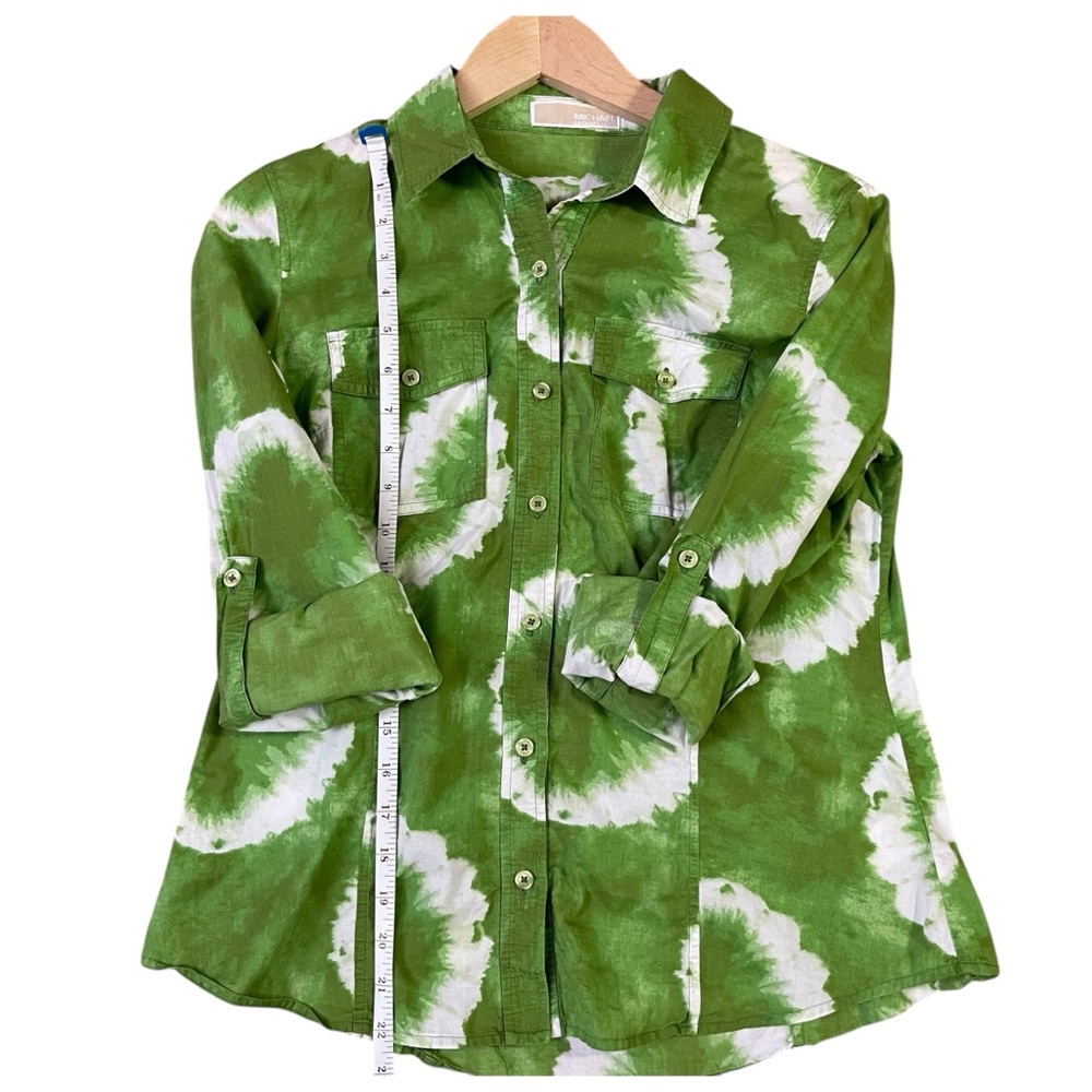 Michael Kors Green Tie Dye Button Down Shirt Lightweight Casual Resort Top S * - Picture 5 of 11